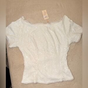Chic White Sequin Crop Top